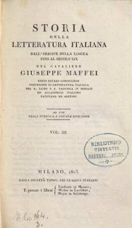 Storia della letteratura italiana dall'origine della lingua fino al secolo XIX, 3