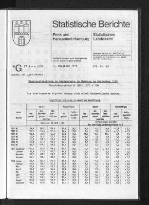Umsatzentwicklung im Gastgewerbe in Hamburg im September 1978 : Lfd. Nr. 66