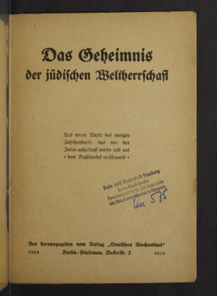 Das Geheimnis der jüdischen Weltherrschaft