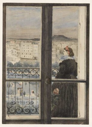 Dame auf ihrem Balkon
