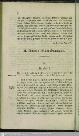 II. Special-Verordnungen