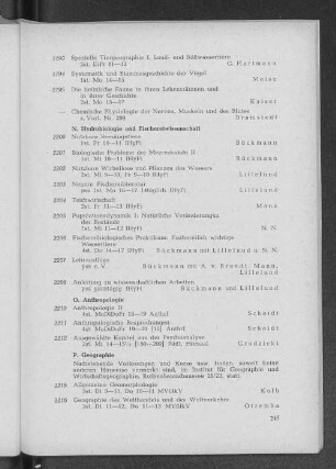 N. Hydrobiologie und Fischereiwissenschaft