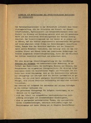 Hinweise zu methodischen und organisatorischen Gestaltung des Unterrichts