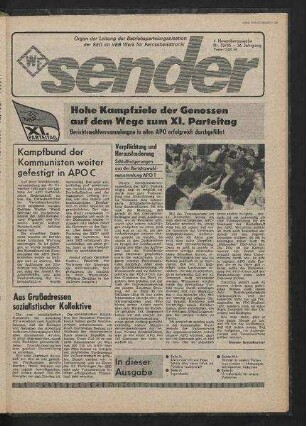 Betriebszeitung 'WF-Sender', Nr.33/1985 (4. Novemberausgabe 1985)