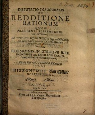 Disputatio Inauguralis De Redditione Rationum
