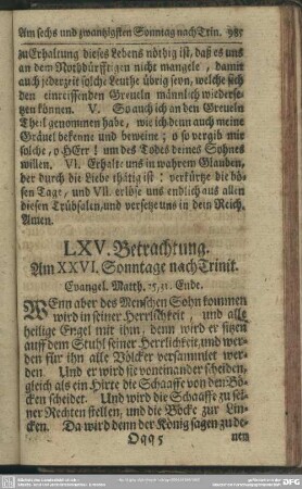 LXV. Betrachtung. Am XXVI. Sonntage nach Trinit. Evangel. Matth. 25, 31. Ende