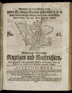 No. 43. Montags, den 27ten Oktober, 1766.