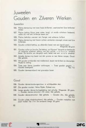 Juweelen - Gouden en zilveren werken (Nr. 926-1042)
