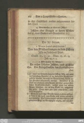 Die XI Lection. Von den Mißhandlungen an dem Herrn Jesu im Richthause Pilati.
