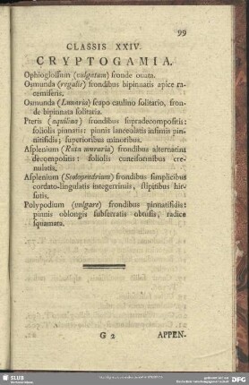 Classis XXIV. Cryptogamia