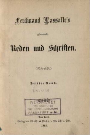 Bd. 3: Ferdinand Lassalle's gesammelte Reden und Schriften