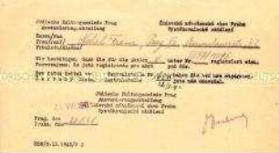 Bescheinigung des Jüdischen Kultusgemeinde Prag über die Registrierung eines jüdischen Bürgers