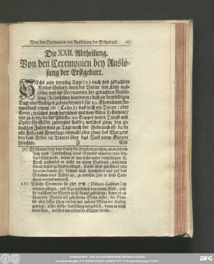 Die XXII. Abtheilung. Von den Ceremonien bey Auslösung der Erstgeburt.