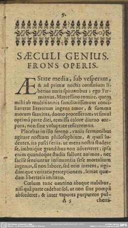 Saeculi Genius. Frons Operis
