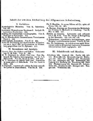Inhaltsverzeichnis der Allgemeinen Schulzeitung : [September 1828, Heft 106 - 117]