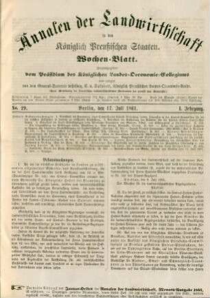 No. 29. Berlin, den 17. Juli 1861. I. Jahrgang.