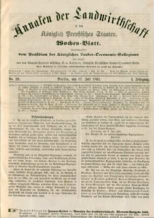 No. 29. Berlin, den 17. Juli 1861. I. Jahrgang.