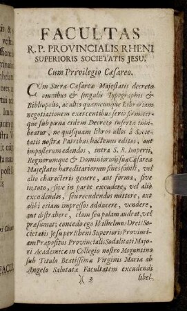 Facultas R.P. provincialis rheni superioris societatis Jesu,...