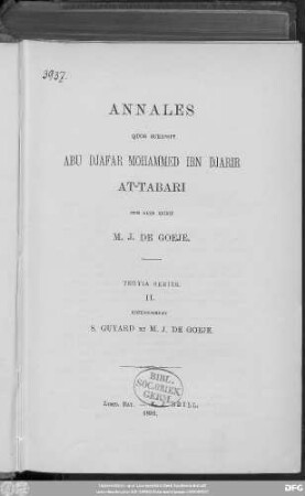 Tertia series, 2: Kitāb aḫbār ar-rusul wa-'l-mulūk