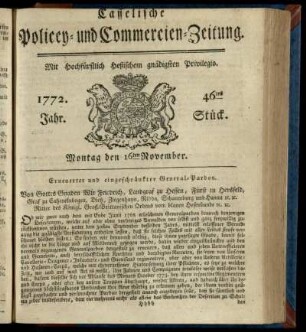 46tes Stueck, Montag den 16ten November 1772