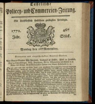 46tes Stueck, Montag den 16ten November 1772
