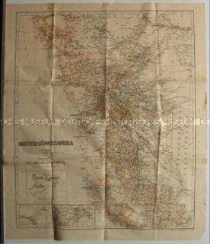 Karte von Deutsch-Südwestafrika mit handschriftlichen Unterstreichungen