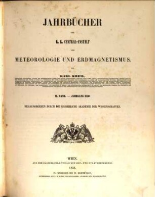 Jahrbücher der K.K. Central-Anstalt für Meteorologie und Erdmagnetismus : officielle Publication. 2. 1850