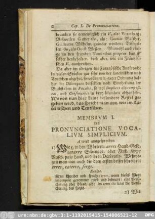 Membrum I. De Pronunciatione Vocalium Simplicium.
