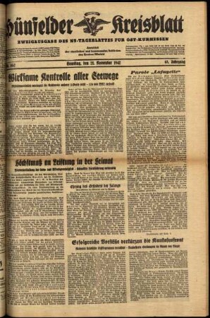 Ausgabe vom Samstag, den 21. November 1942.