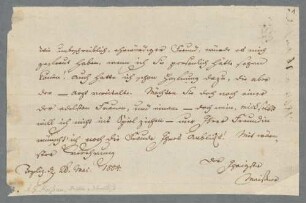 Brief und Postskriptum von Urkunde von August Meißner an Ludwig Gleim und an Unbekannt - BSB Autogr. Meißner, August Gottlieb