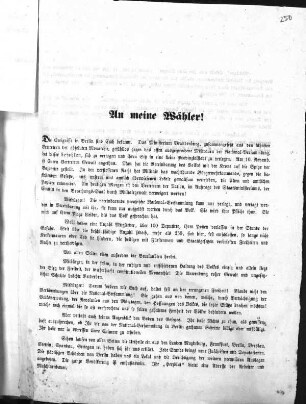 An meine Wähler! Die Ereignisse in Berlin sind Euch bekannt [...] (Sammlung Friedlaender)