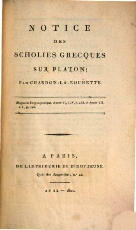 Notice des scholies grecques sur Platon