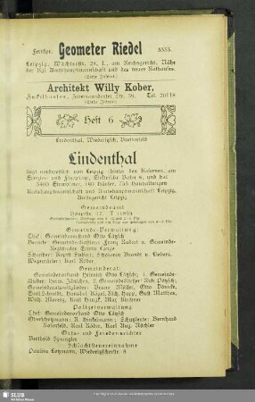 Heft 6. Lindenthal, Wiederitzsch, Breitenfeld