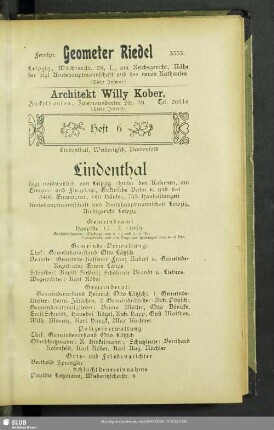 Heft 6. Lindenthal, Wiederitzsch, Breitenfeld