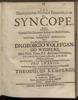Dissertatio Medica Inauguralis De Syncope