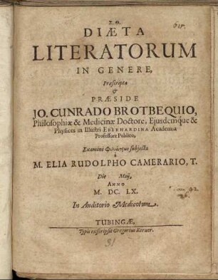 Diaeta Literatorum In Genere