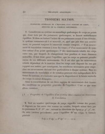 Troisième section. Propriétés générales de l'équilibre d'un systeme de corps [...]