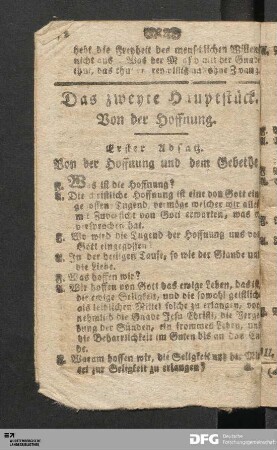 Das zweyte Hauptstück. Von der Hoffnung.