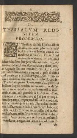 In Thessalum Redivivum. Prooemium. Caput I. - XVII.