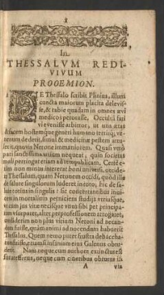 In Thessalum Redivivum. Prooemium. Caput I. - XVII.