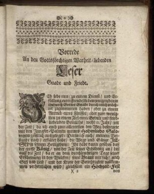 Vorrede : An den Gottesförchtigen Warheit-liebenden Leser Gnade und Friede