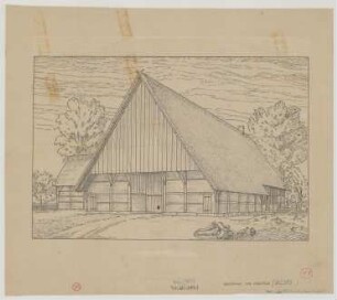 Holtwick (Kreis Coesfeld): Weilinghoff. Zweiständerhaupthaus mit Speicher (Ansicht)