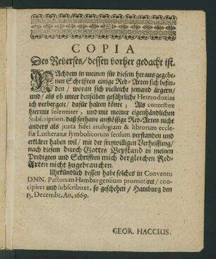 Copia Des Reverses/ dessen vorher gedacht ist.