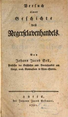Versuch einer Geschichte des Negersclavenhandels