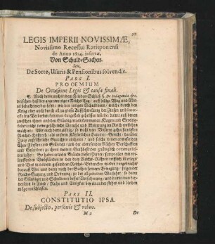 Legis Imperii Novissimae, Novissimo Recessui Ratisponensi de Anno 1654. insertae. Von Schuld-Sachen.