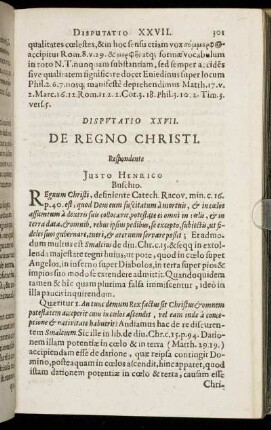Disputatio XXVII. De Regno Christi