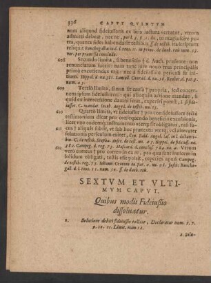 Sextum Et Ultimum Caput. Quibus modis Fideiußio dissolvatur.