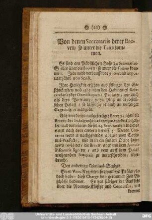 Von denen Secretariis derer Breven so unter die Taxe kommen.