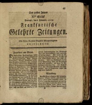 XItes Stück Freytags, den 6. Februarii, 1767. - XXtes Stück Dienstags, den 10. März, 1767.