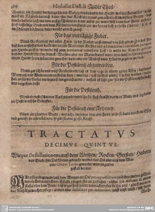Tractatus Decimus Quintus. Wie per Destillationem auß dem Weitzen / Rocken / Gersten / Habern und Brodt ihre Oel können gebracht werden.